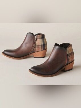 Liberty Black Leather Sally Plaid Ankle Boots Brown Size 9.5